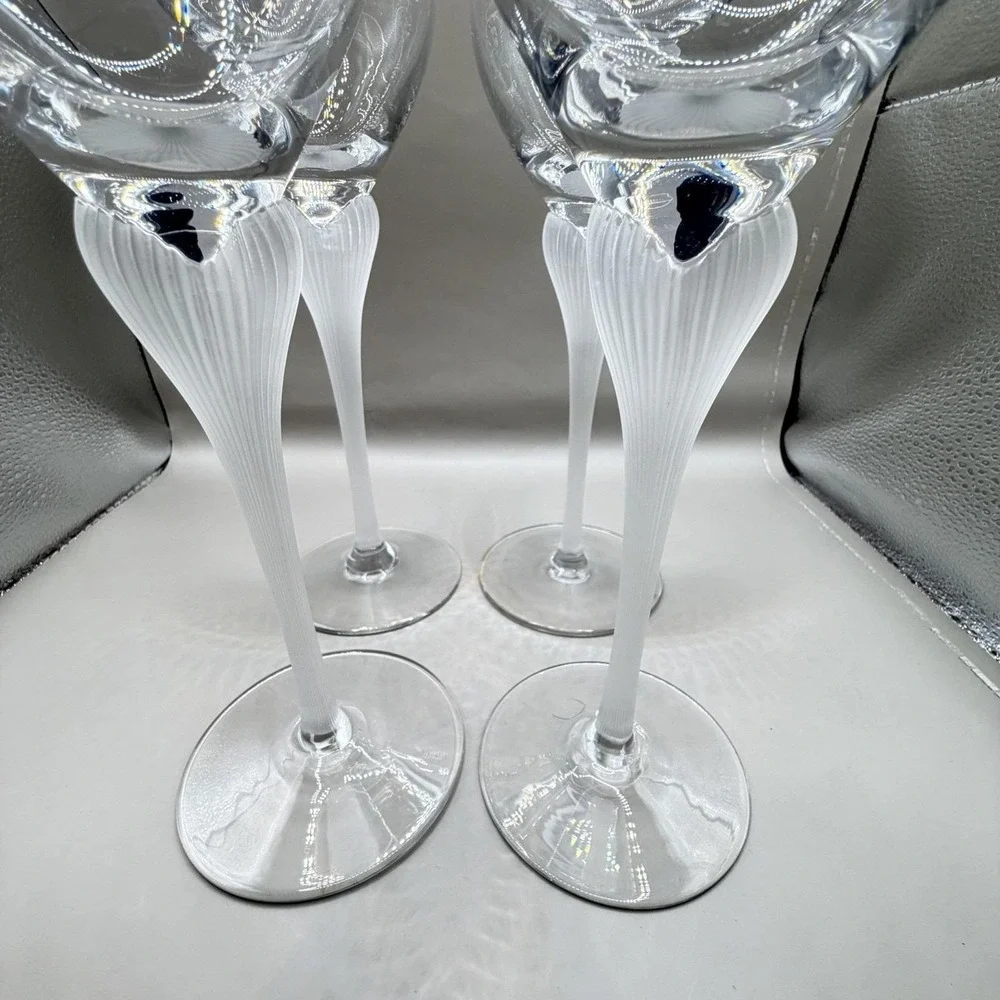 Mikasa Sea Mist Wine Glasses Frosted Ribbed Stem Crystal, 9.25
